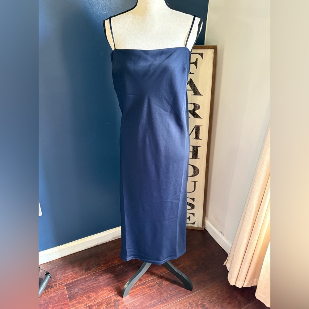 a new day Navy Blue slip dress size Small Spaghetti straps with side slit